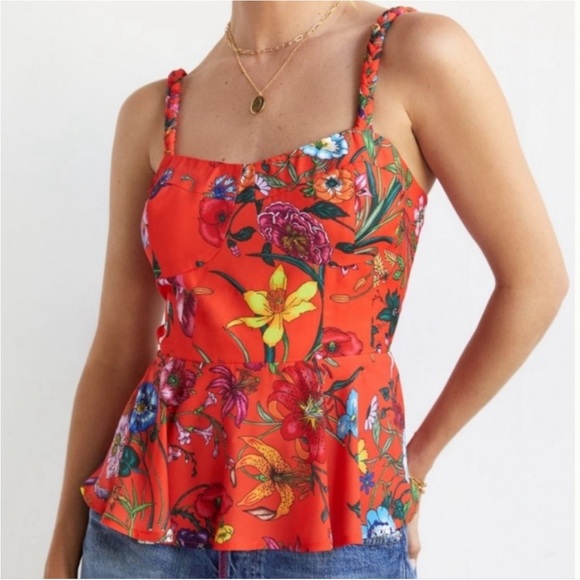 Anthropologie Tops - Anthropologie Mare Mare Floral Red Women's peplum sleeveless blouse Med